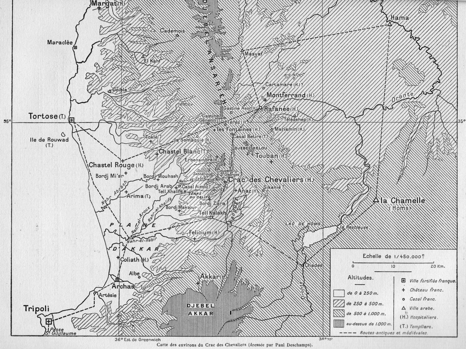 Carte des environs du Crac des chevaliers (Krak)