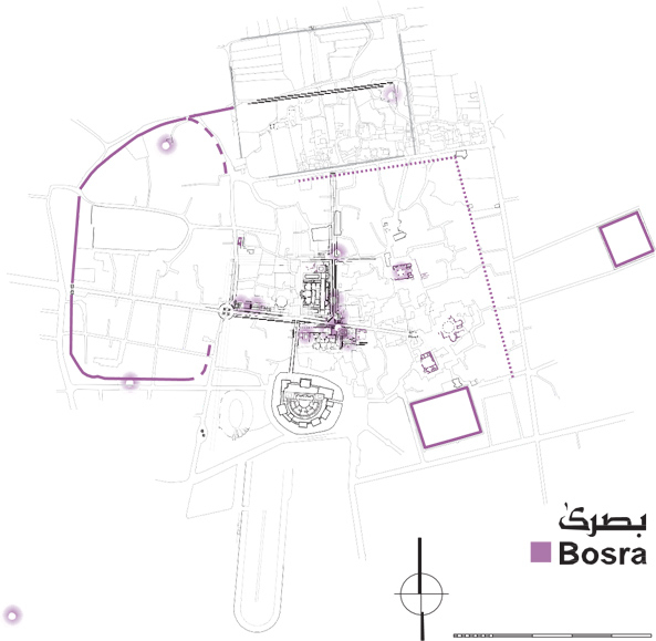 Plan de localisation des structures construites ou reconstruites à l’époque byzantine et des sondages dans lesquels a également été trouvé du matériel de la même époque.