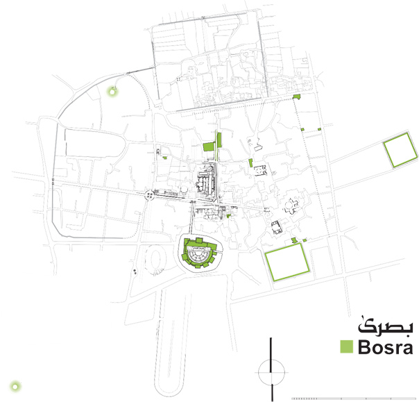 Plan de localisation des structures construites ou reconstruites à l’époque islamique.