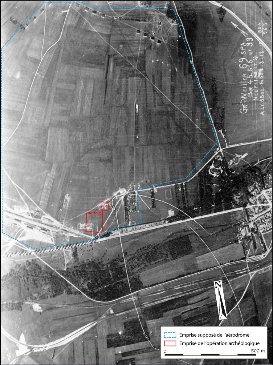 Photographie aérienne du camp d'aviation de Châtelet-sur-Retourne SPA 156 Neuflize