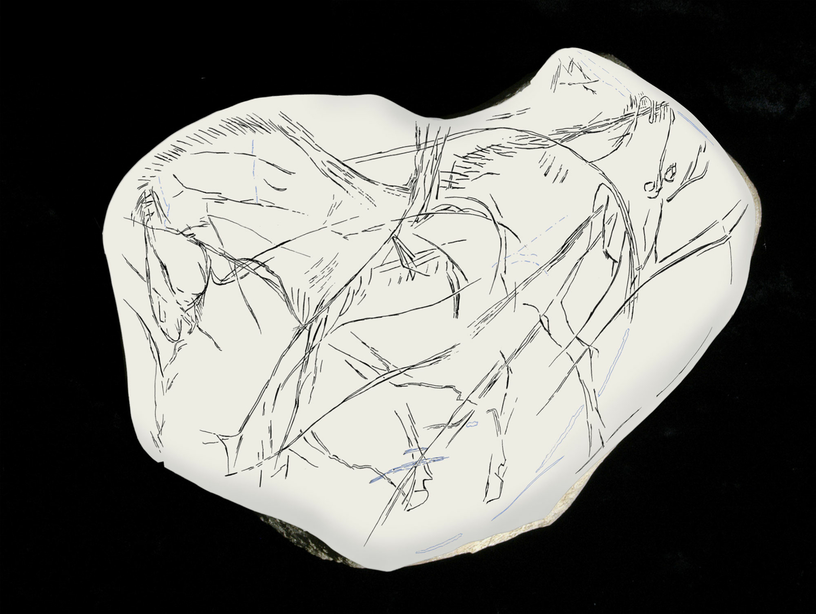 Relevé de la face 2 (verso) du galet gravé d'Étiolles. © Gilles Tosello / Carole Fritz