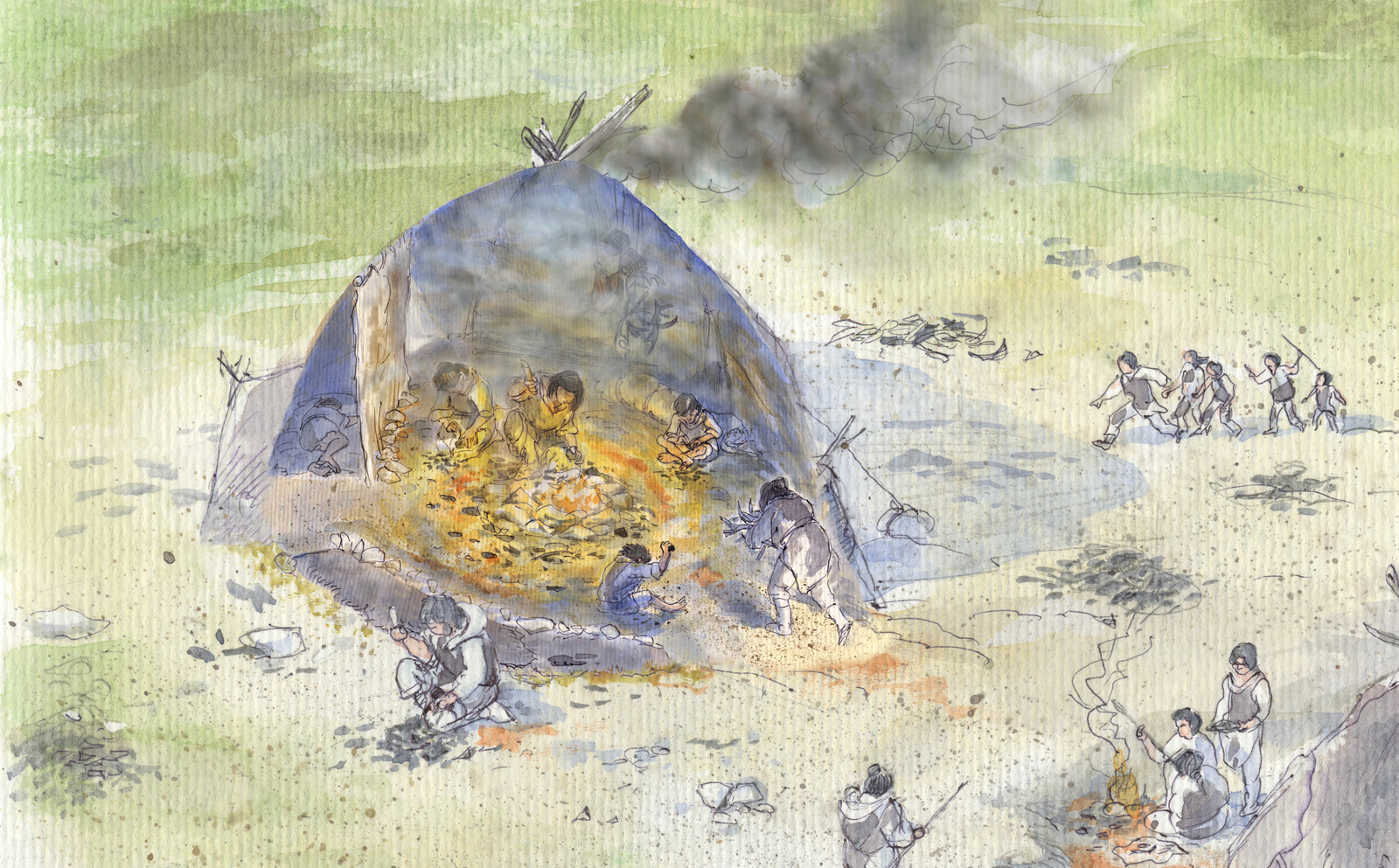 Intérieur d'une habitation du campement paléolithique d'Étiolles