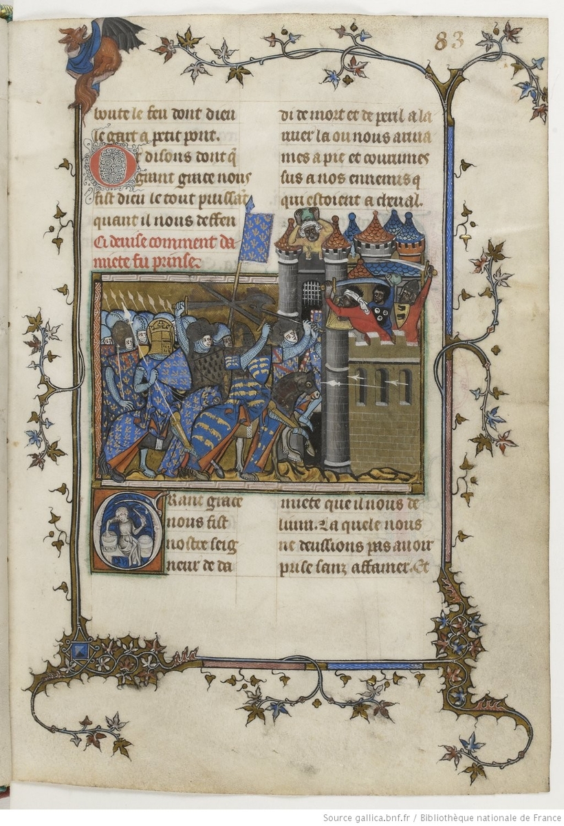 Enluminure représentant les croisés entrant dans la ville de Damiette