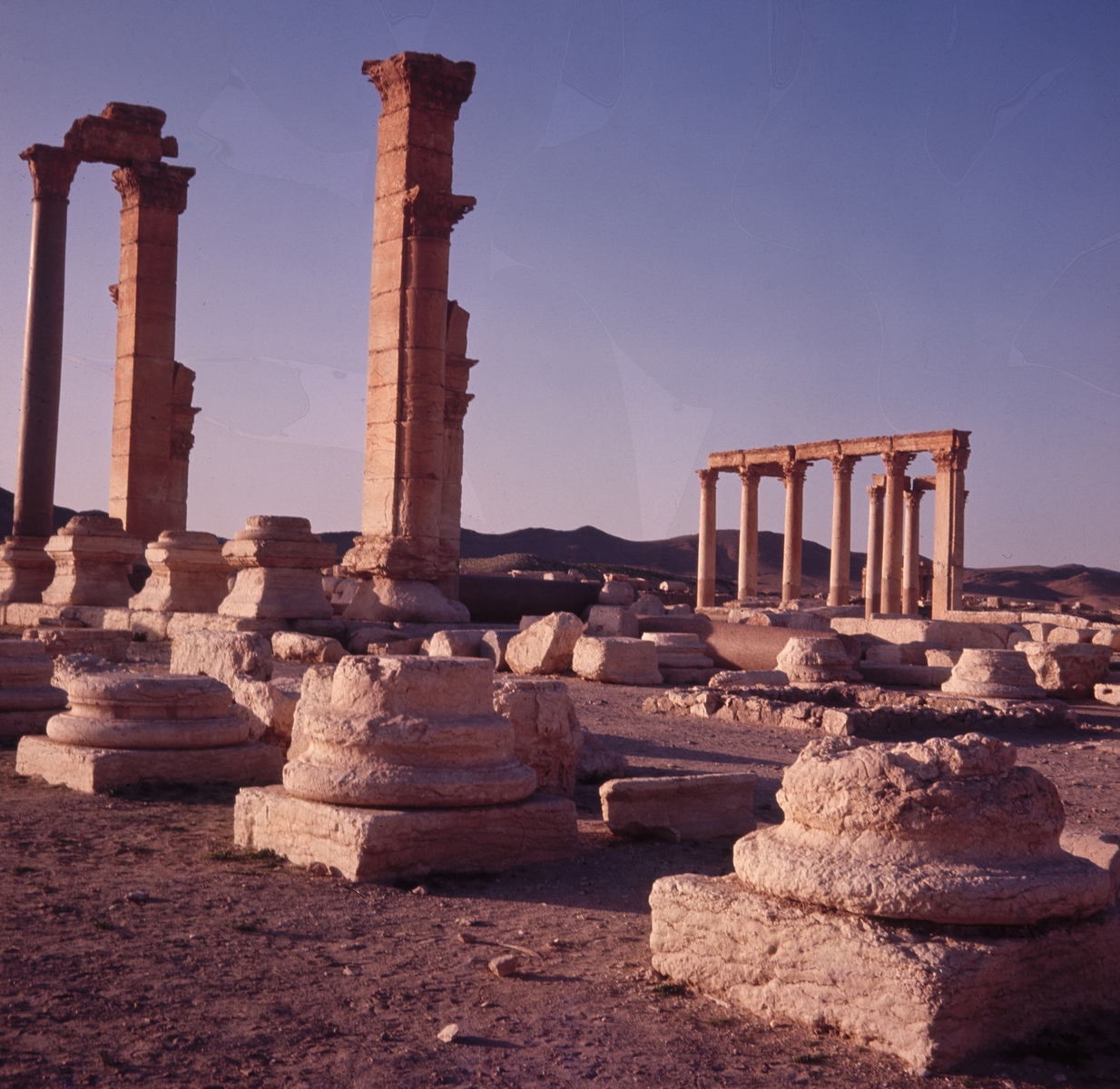 Palmyre, section centrale de la Grande Colonnade et du portique des thermes de Dioclétien