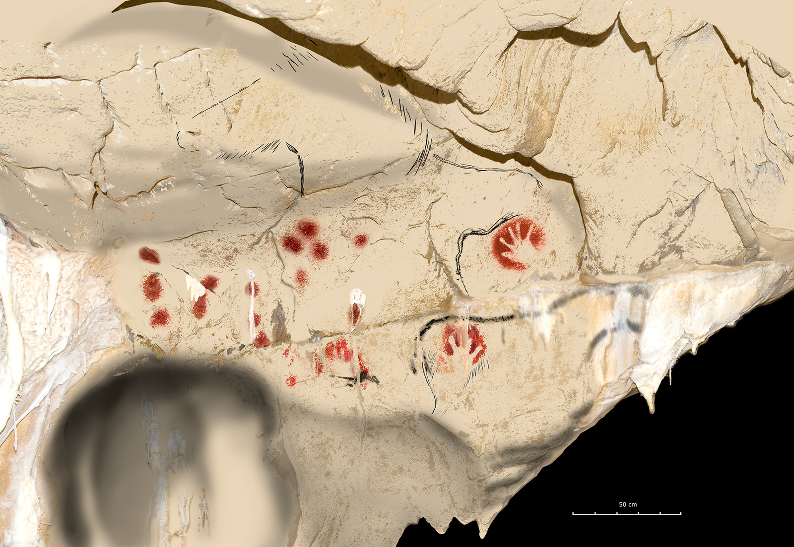 Relevé du panneau des Mains négatives