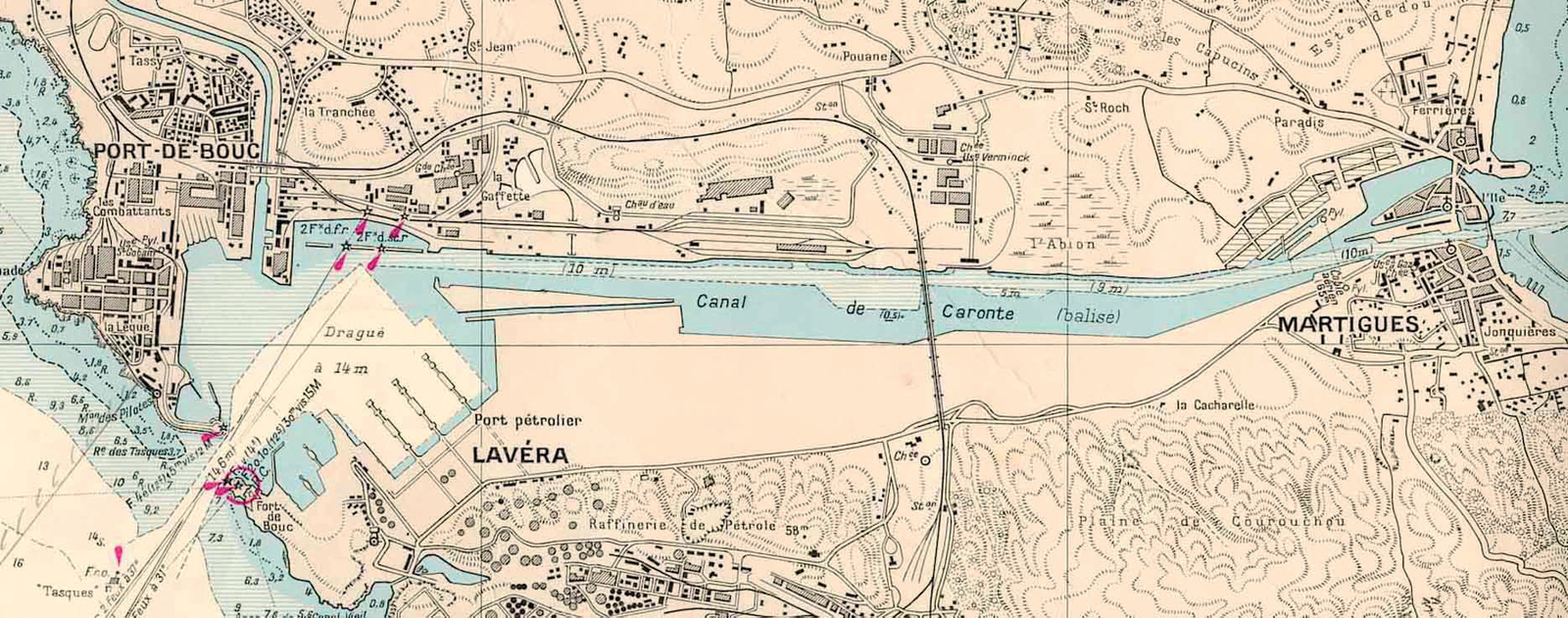 Carte du canal de Caronte allant de Lavéra à Martigues