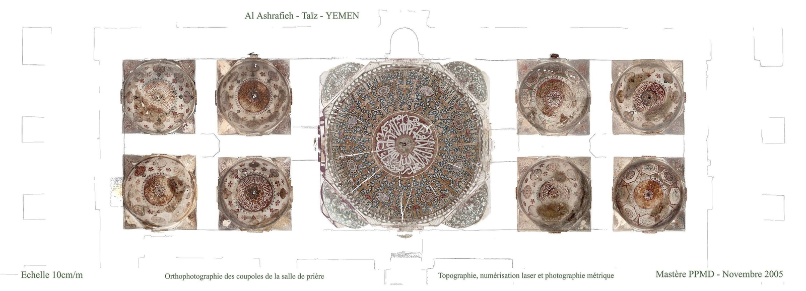Orthophotographie des coupoles de la mosquée al-Ashrafiyya, Taʿizz