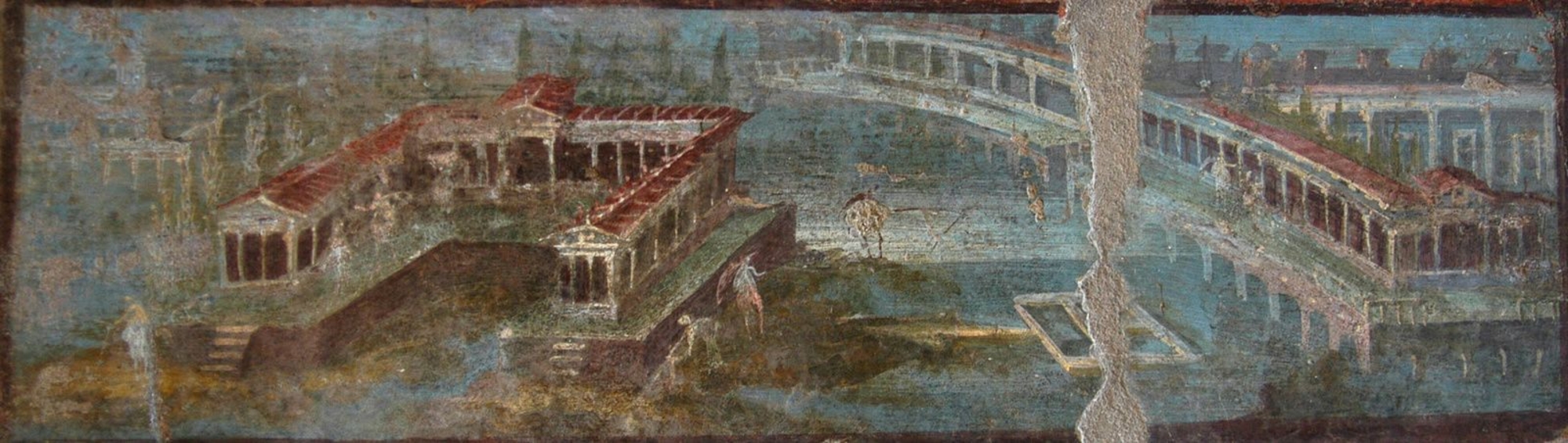 Représentation de villa maritime sur un panneau peint (Ier siècle de notre ère), région de Pompei. Musée de Naples 