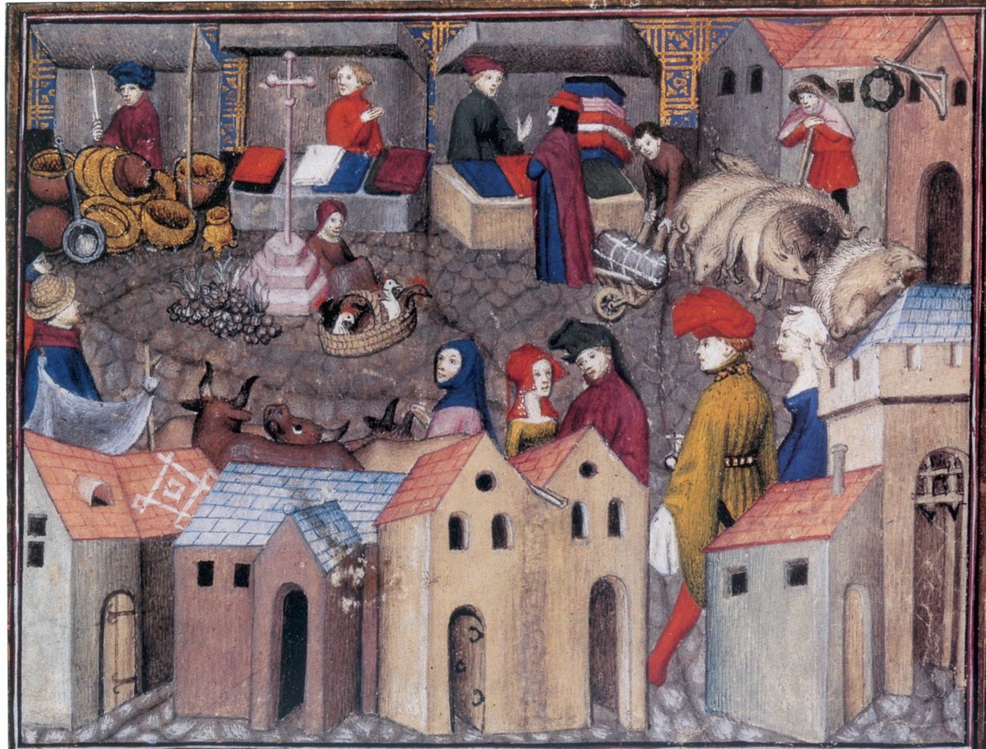 Scène de foire dans "Le chevalier errant" de Thomas de Saluce, vers 1403 - 1404 (BNF, ms. fr 12559, f° 167). © BNF.