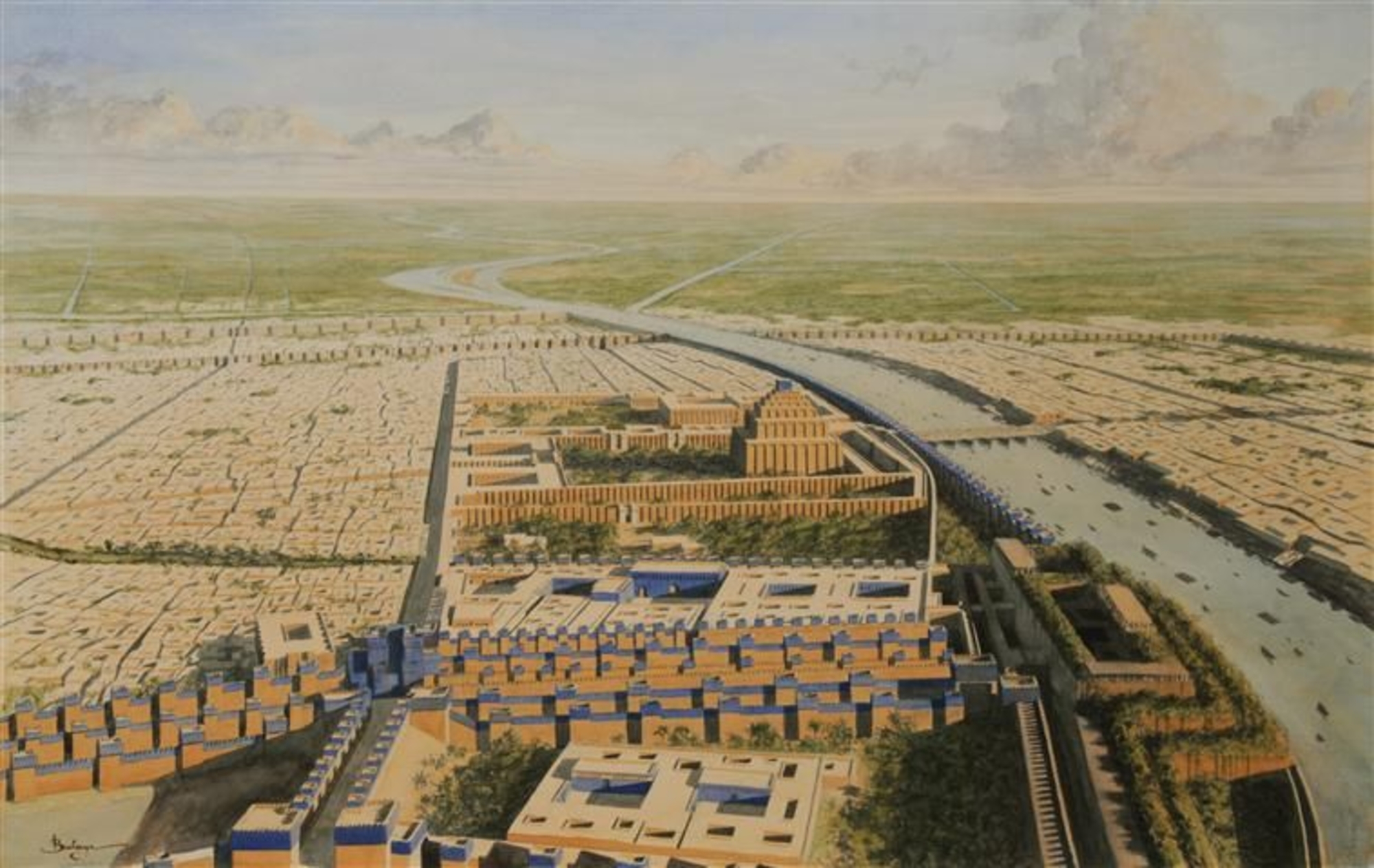 Le complexe cultuel de Babylone Oeuvre de Balogh Balage, représentant le complexe cultuel de Babylone et notamment la ziggurat.  BALAGE BALOGH - PHOTO (C) BALAGE BALOGH, DIST. RMN-GRAND PALAIS / BALAGE BALOGH
