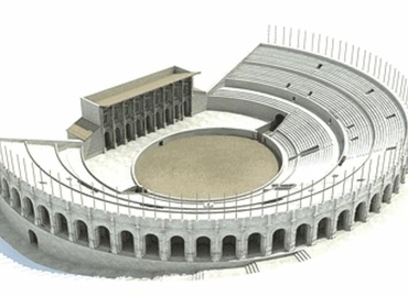 Restitution 3D de l'amphithéâtre. © Ministère de la Culture. Alban-Brice Pimpaud