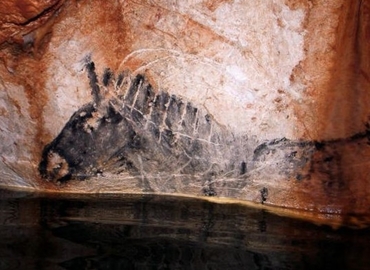 Cheval de la grotte Cosquer. Le mouvement de l'eau efface progressivement les pigments. © MCC DRAC/SRA PACA - Michel Olive.