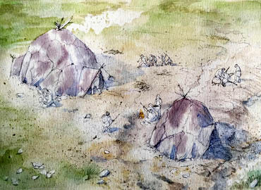 Illustration of the Palaeolithic camp at Étiolles and habitations U5 and P15