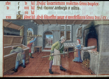 A baker at work, from a 15th century Franciscain Missel © Bibliothèque municipale de Lyon (Ms 514, f. 6v)