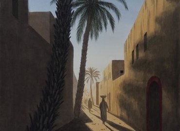 Vue de rue à Babylone Oeuvre de Balogh Balage, représentant une scène de la vie quotidienne à Babylone.