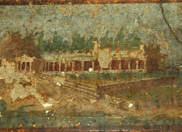 Représentation de villa sur un panneau peint, Pompéi (Ier siècle de notre ère). Musée de Naples  Cliché Jean-Pierre Brun