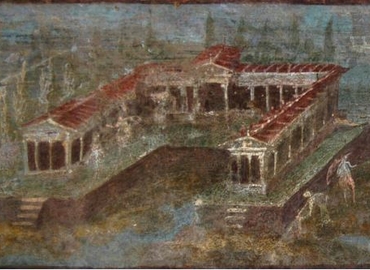 Représentation de villa maritime sur un panneau peint (Ier siècle de notre ère), région de Pompei. Musée de Naples 